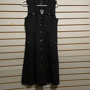 Spense Black Sleeveless Linen Blend Button Front Midi Dress Size 6 Career